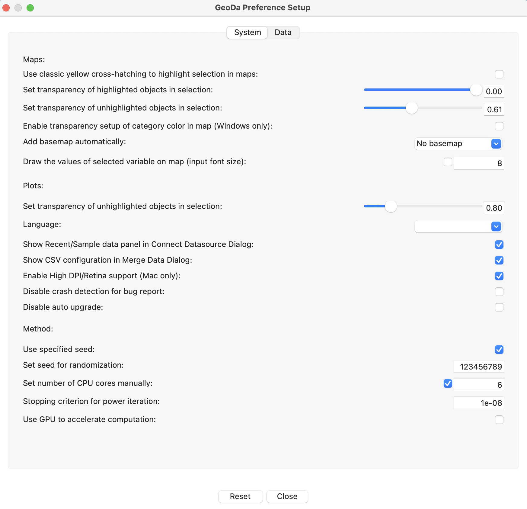 Preferences Settings - System