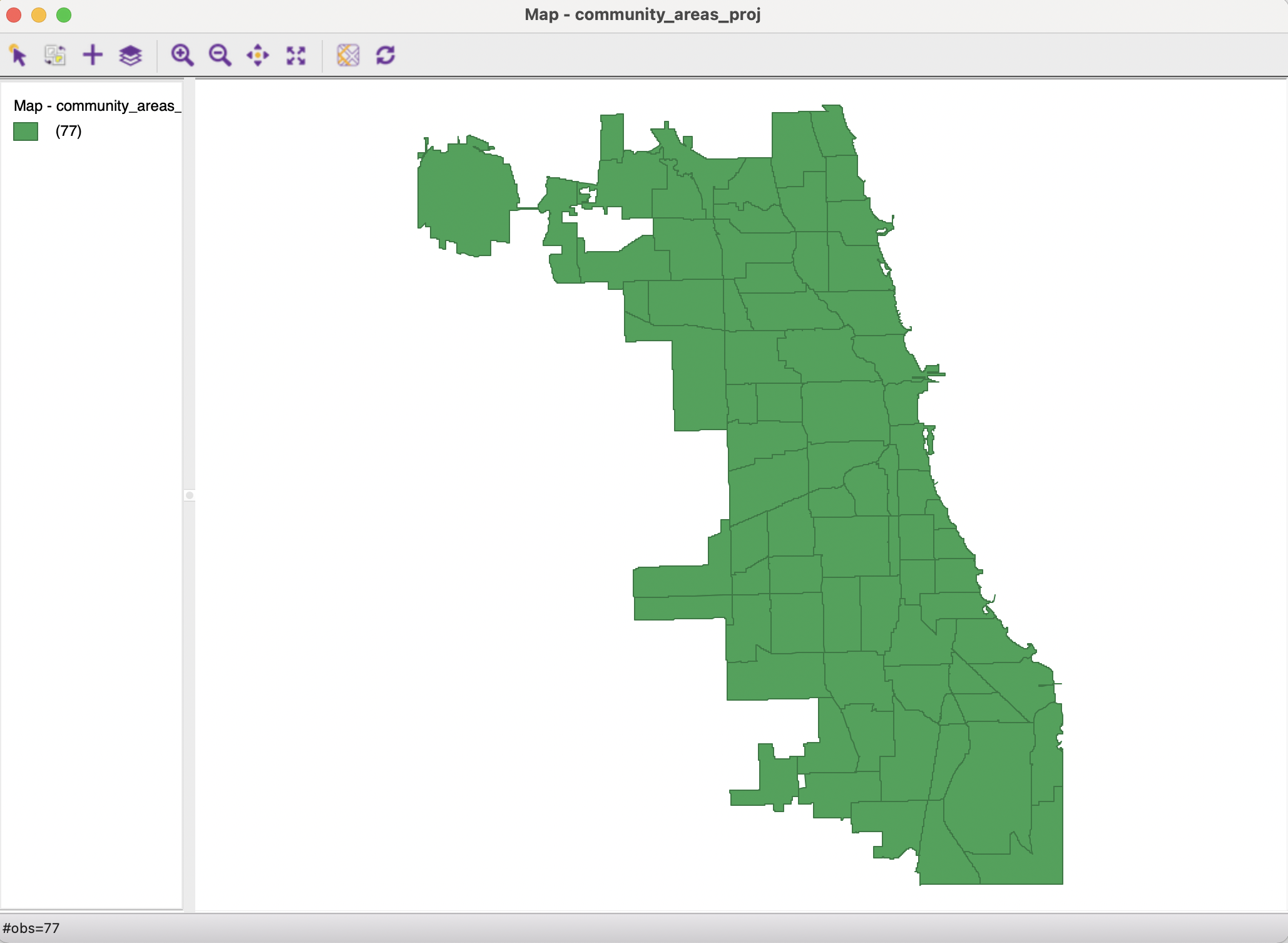 Reprojected Chicago community areas layer