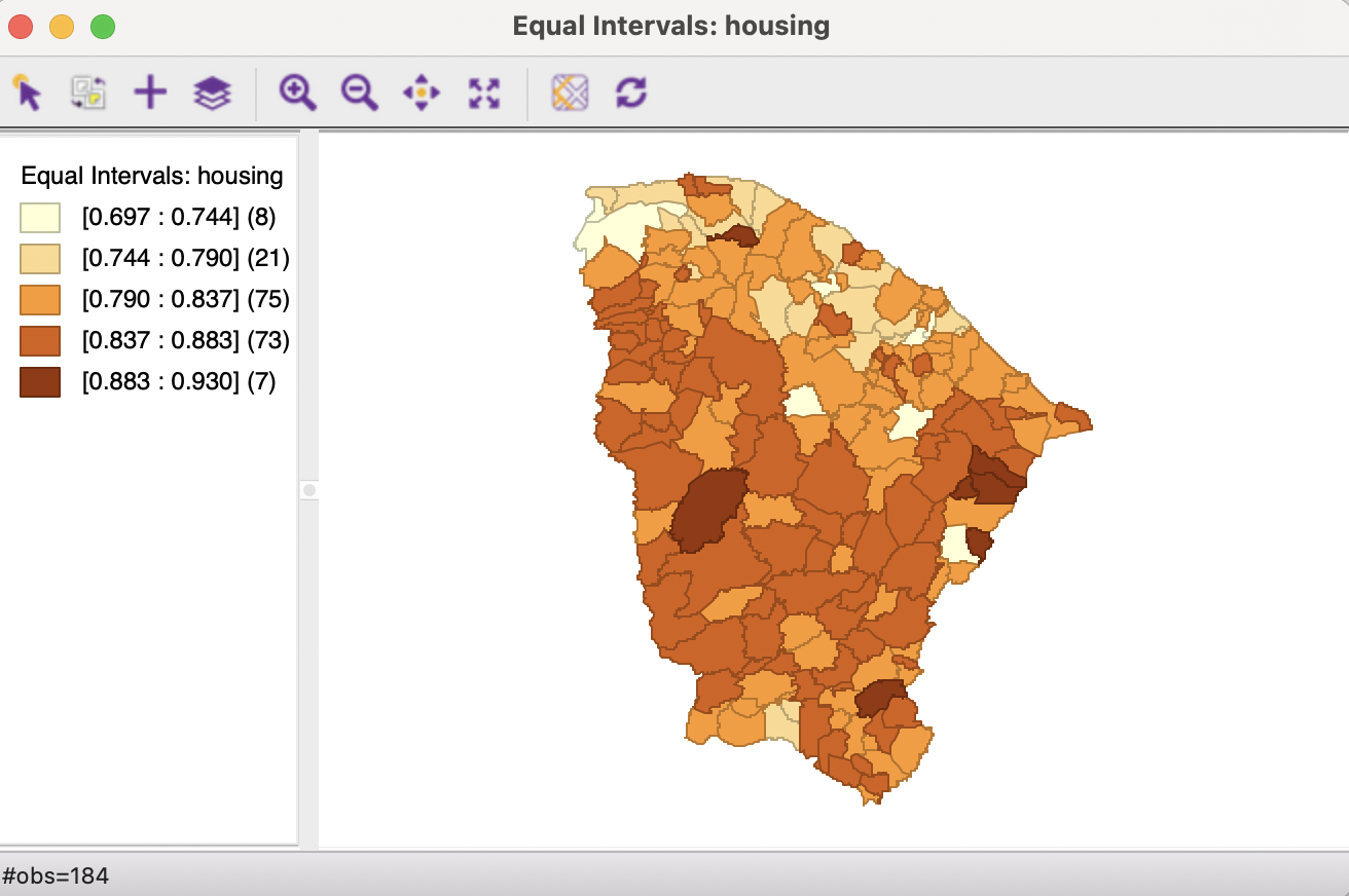 Equal intervals map for housing index, Ceará