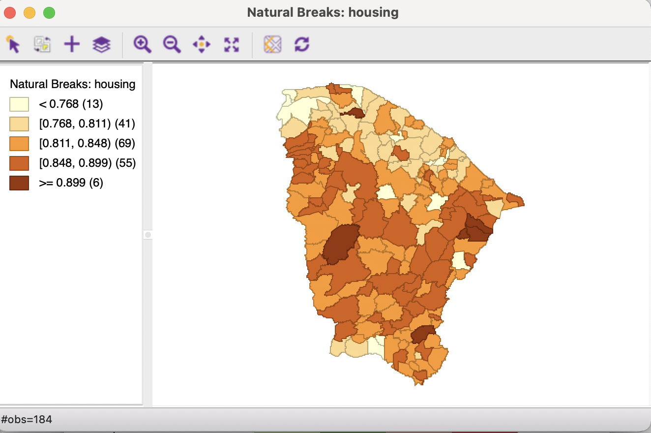 Natural breaks map for housing index, Ceará
