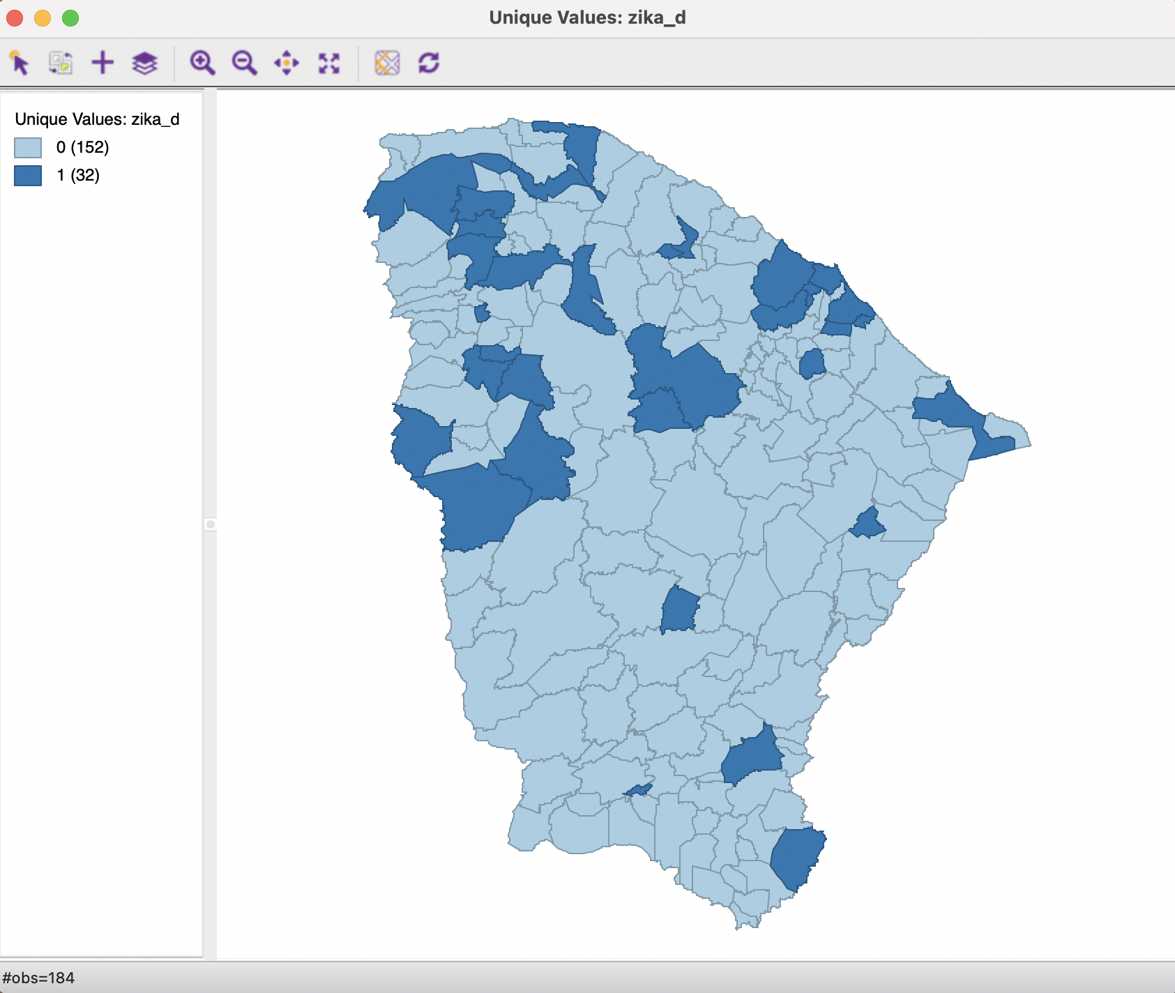 Unique values map, Zika indicator