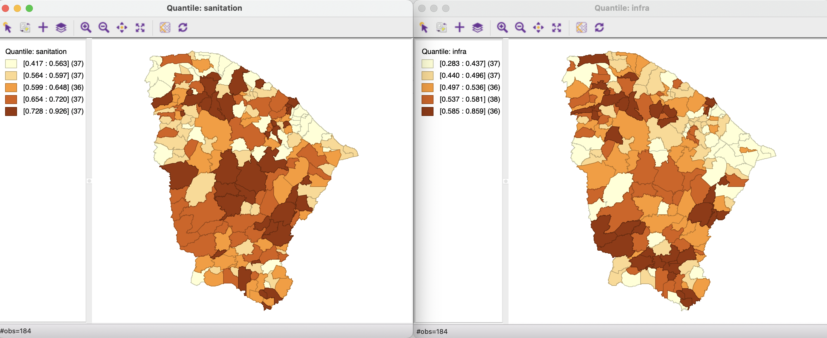 Quintile maps for sanitation and infrastructure