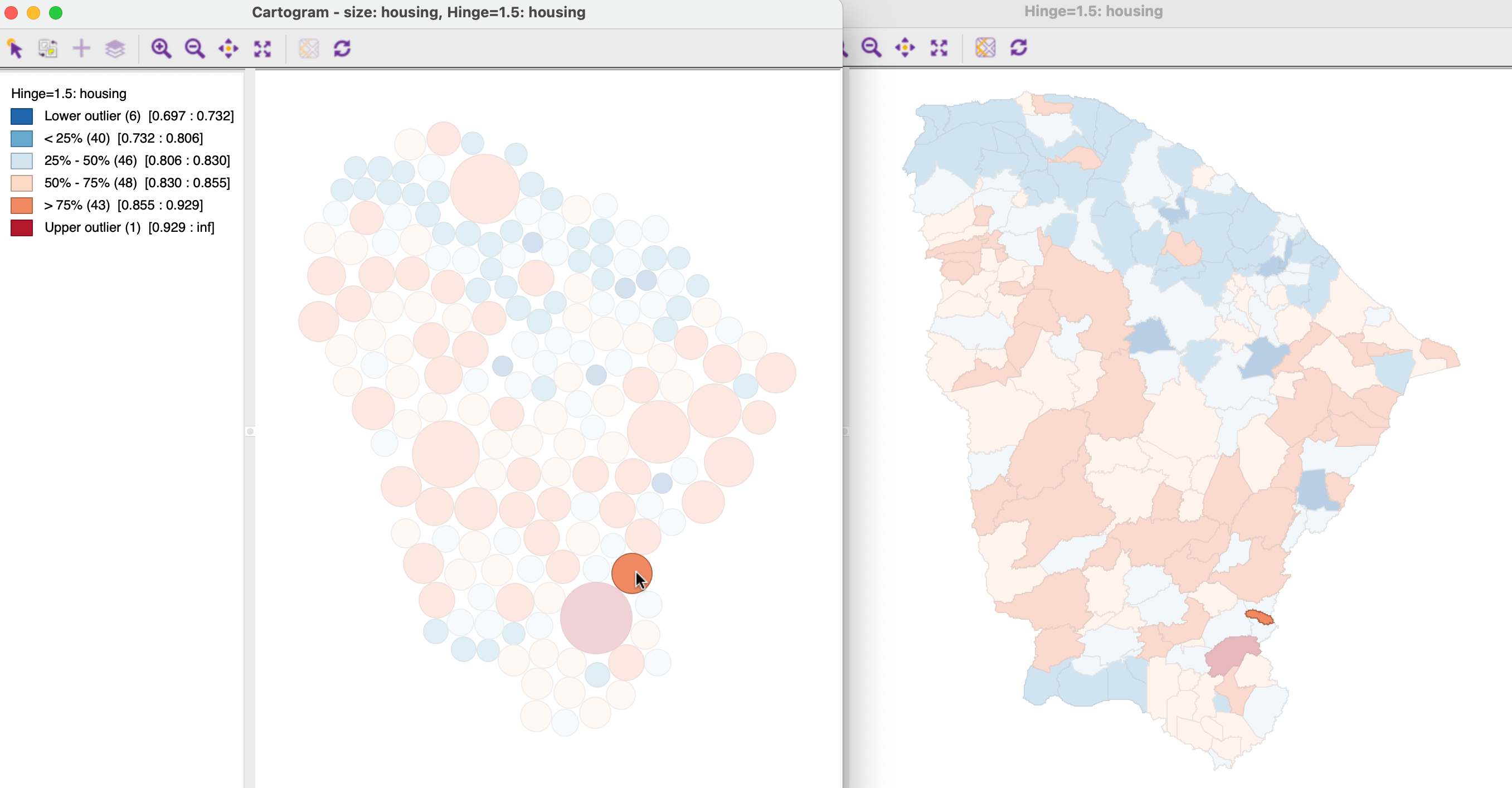 Linked Cartogram and map