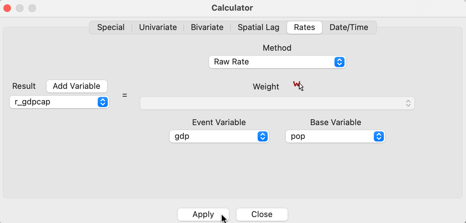 Rate calculation in table