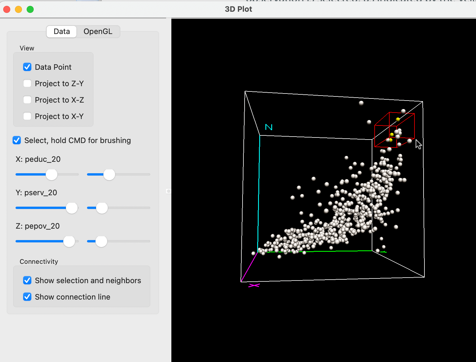 Selection in the 3D scatter plot