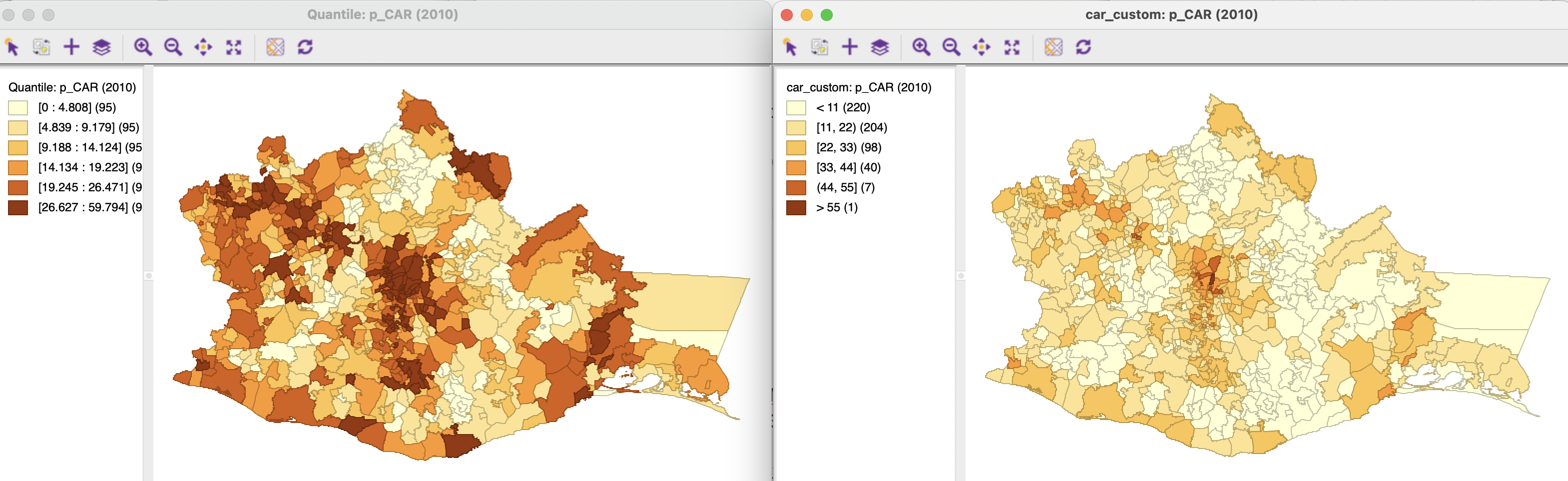 Thematic maps for car ownership in 2010