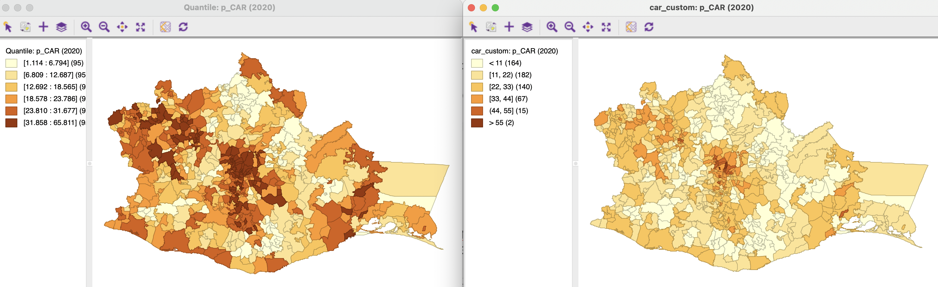 Thematic maps for car ownership in 2020