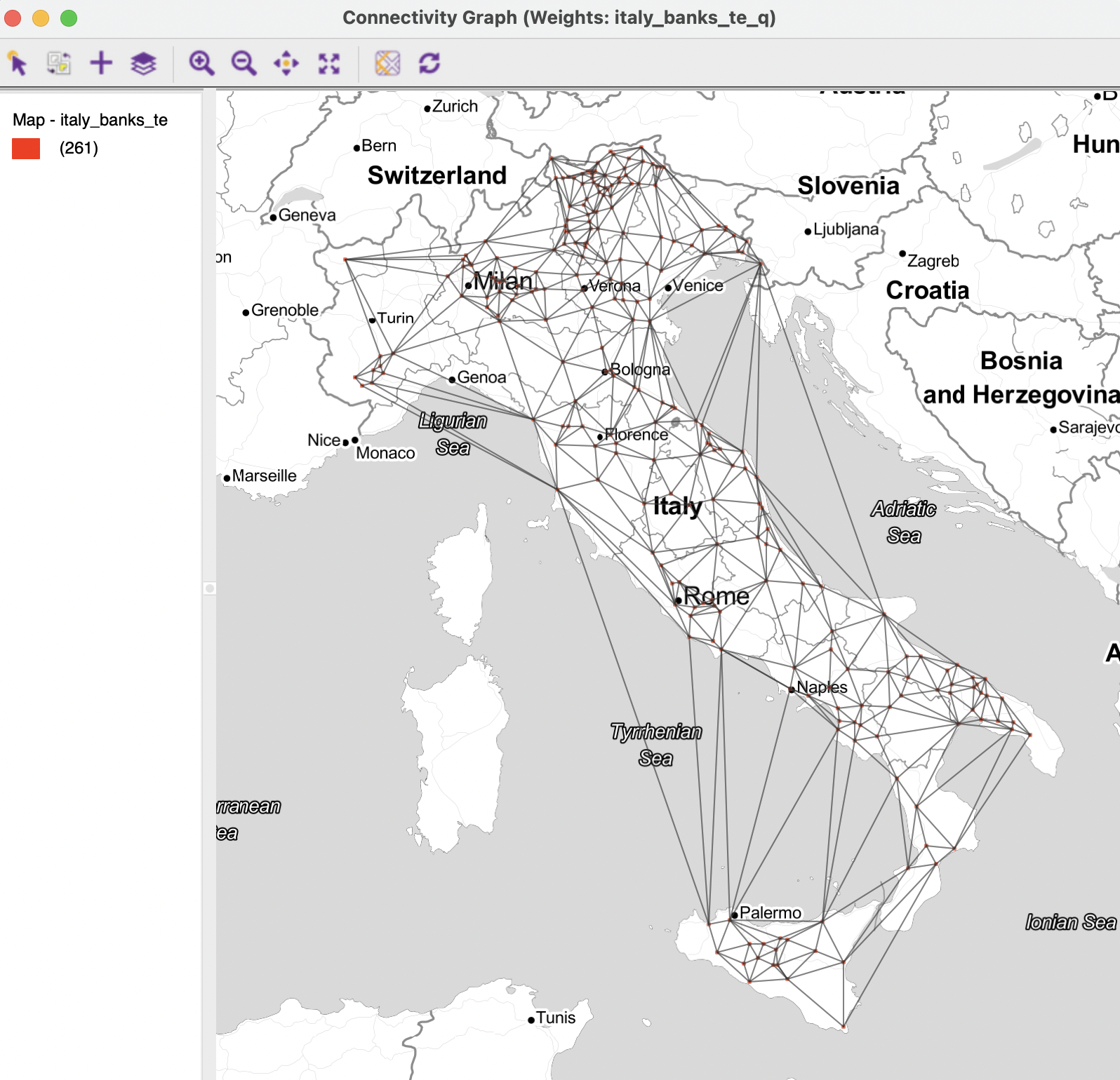 Connectivity graph for point contiguity (Thiessen polygons)