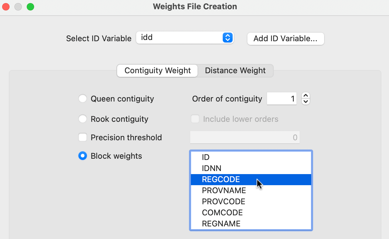 Block weights in the **Weights File Creation** interface