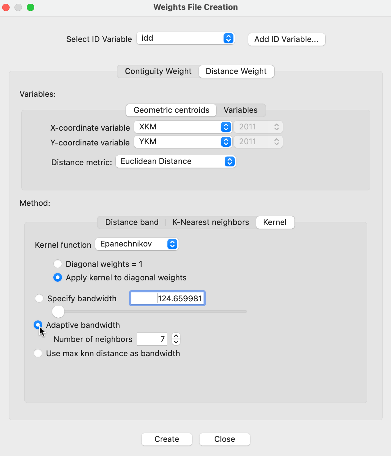 Kernel weights in Weights File Creation interface