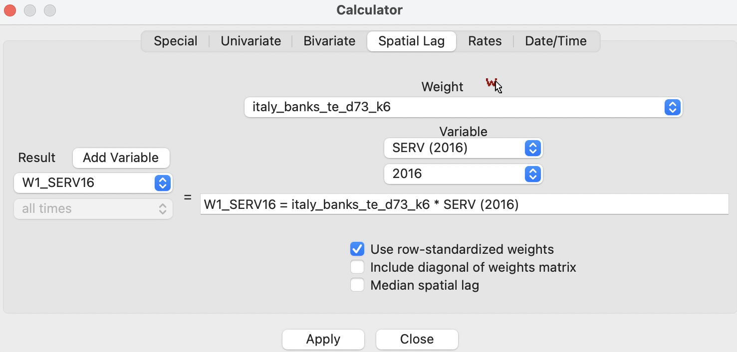 Spatial lag in calculator