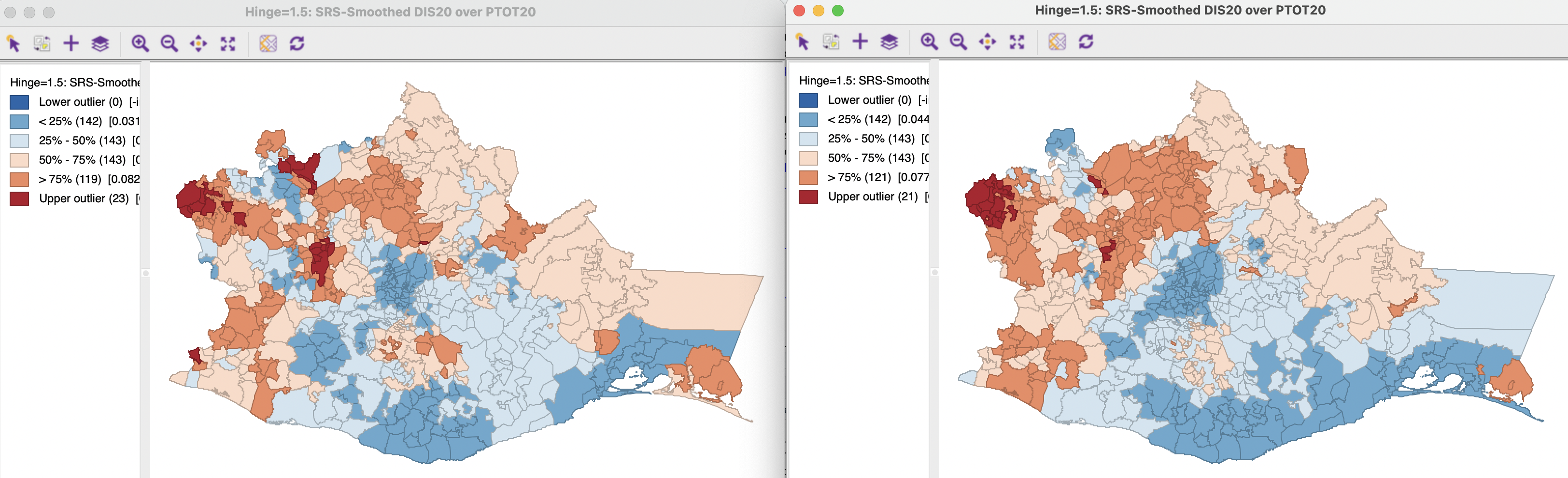 Spatial rate map: first and second order queen contiguity