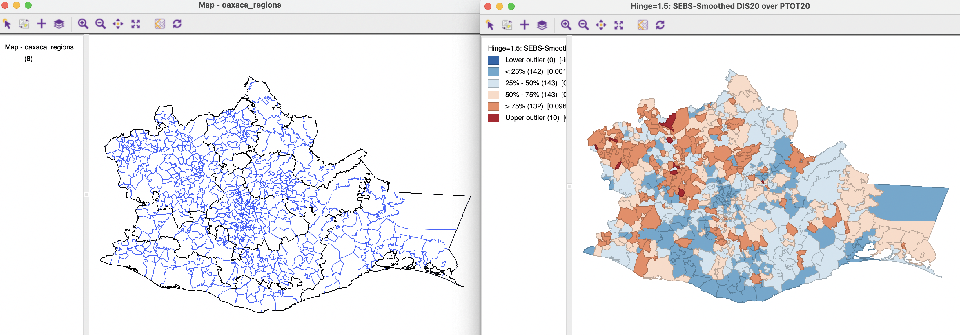 Spatial Empirical Bayes smoothed rate map using region block weights