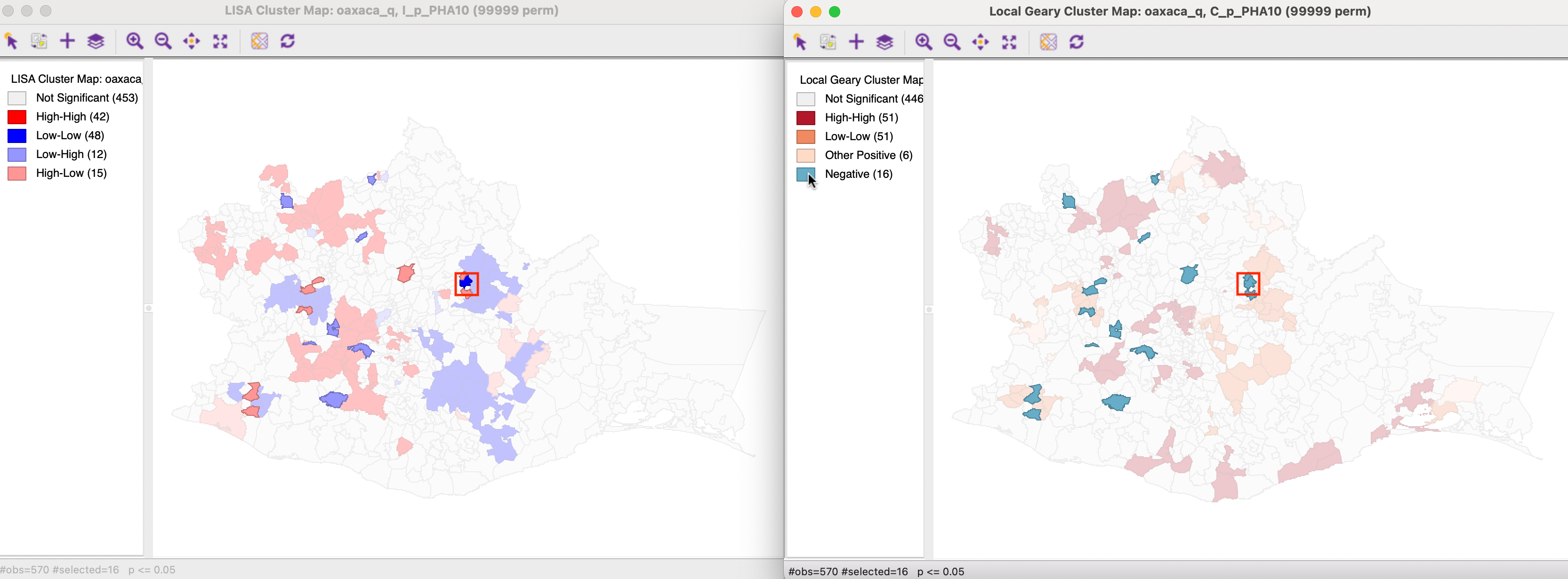 Local Geary and Local Moran - spatial outliers