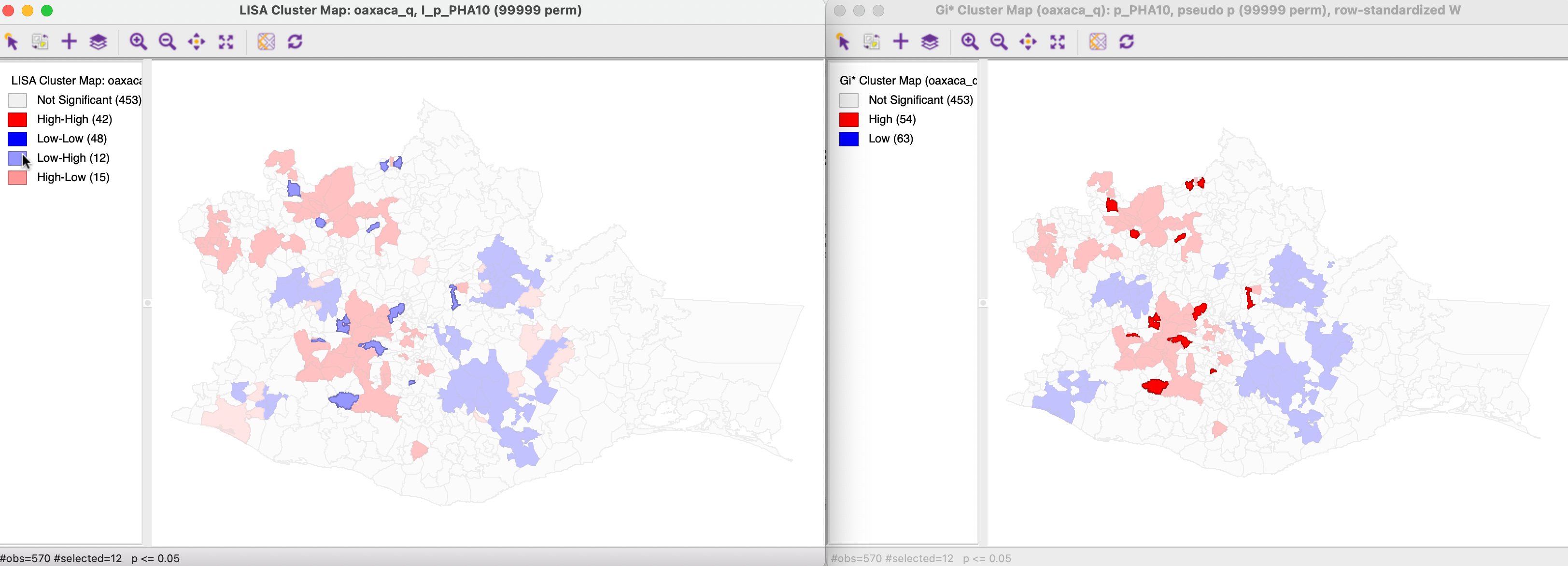 Gi* and Local Moran Low-High spatial outliers