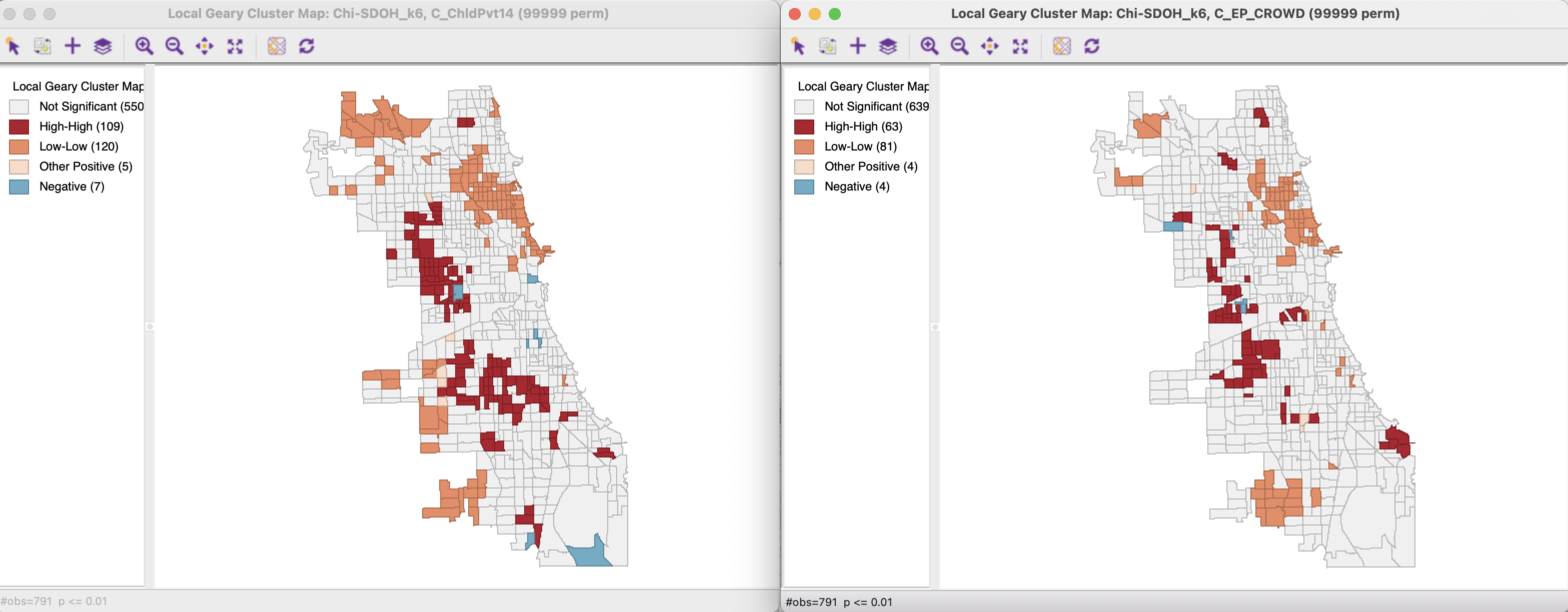 Local Geary cluster maps - Child Poverty, Crowded Housing