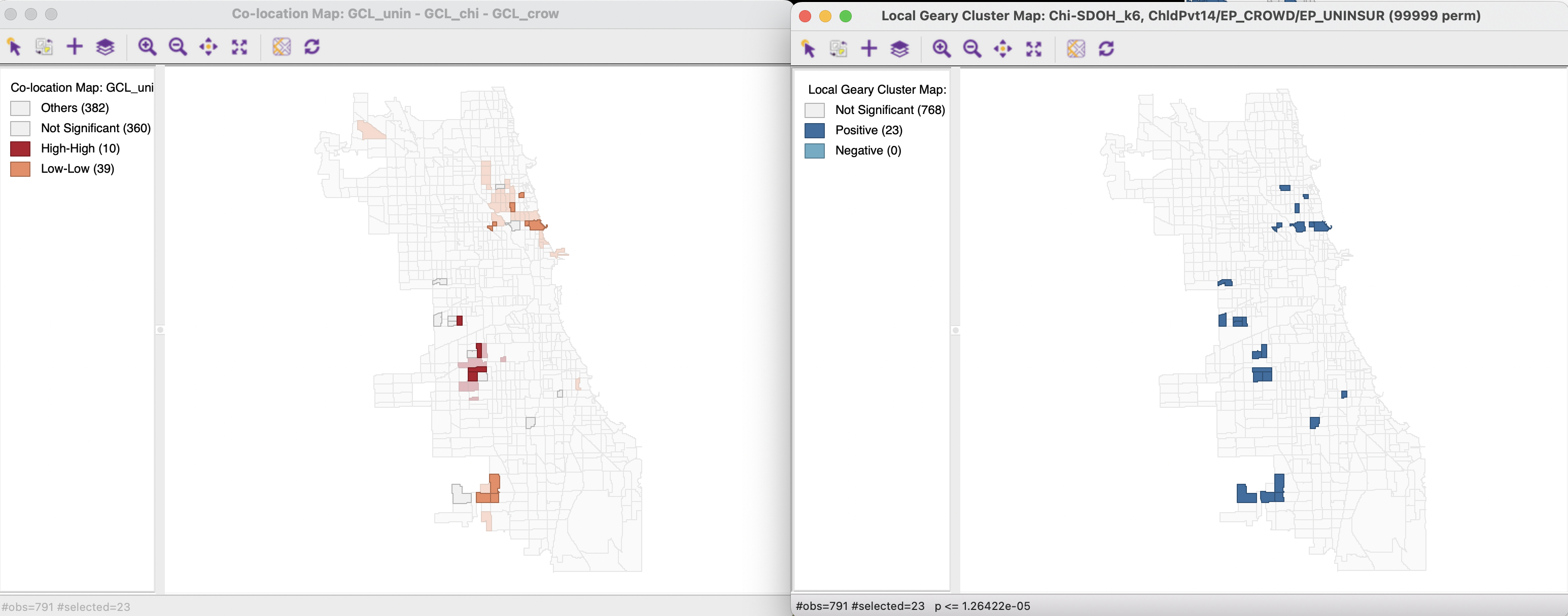 Multivariate Local Geary cluster map and Univariate Local Geary co-location