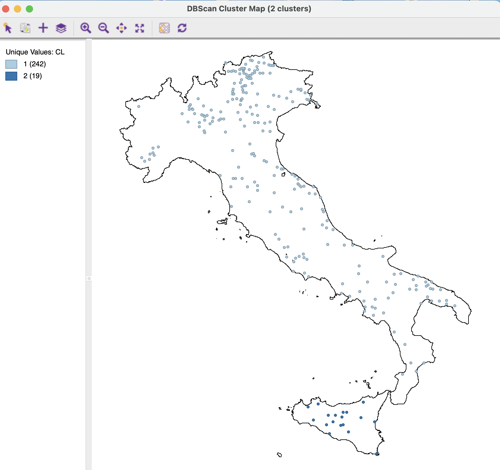 Default DBSCAN Cluster Map