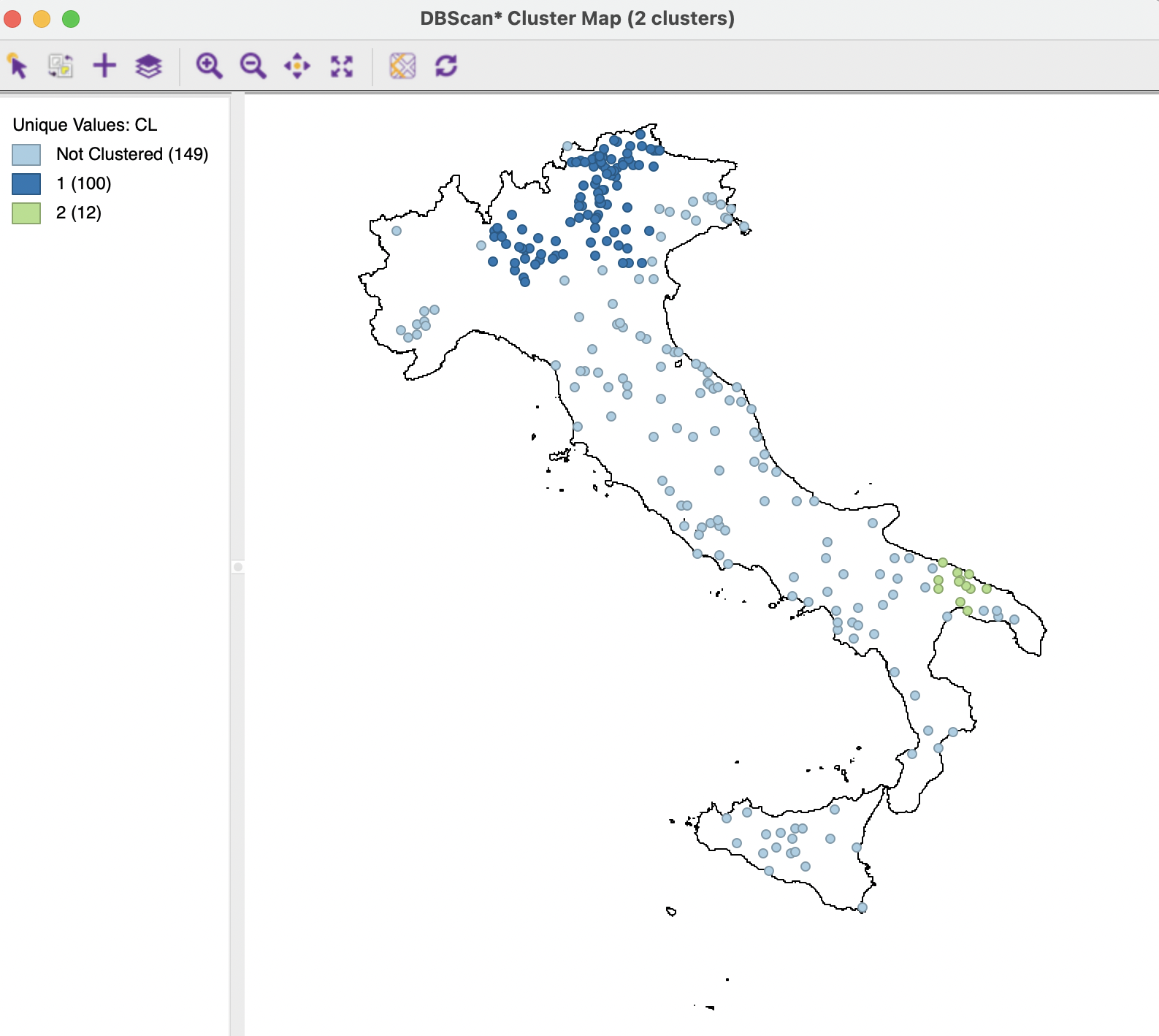 DBSCAN-Star Cluster Map, Eps=50, Min Pts=10