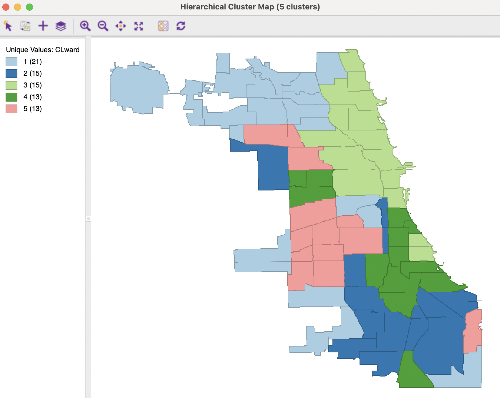 Cluster Map - Ward's Method, k=5