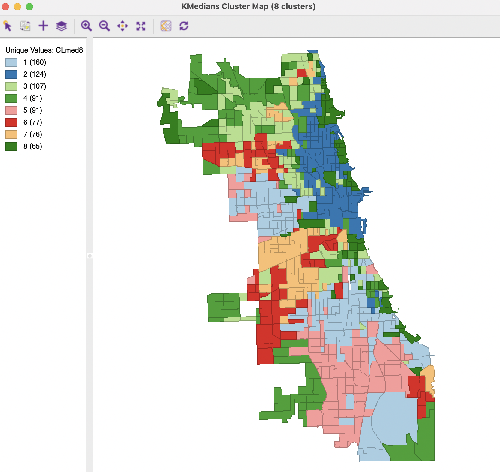 Cluster Map - K-Medians Method, k=8