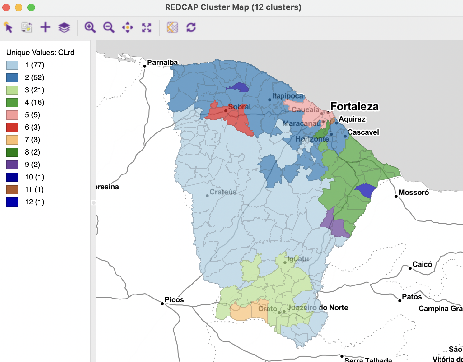 Ceará, REDCAP cluster map, k=12