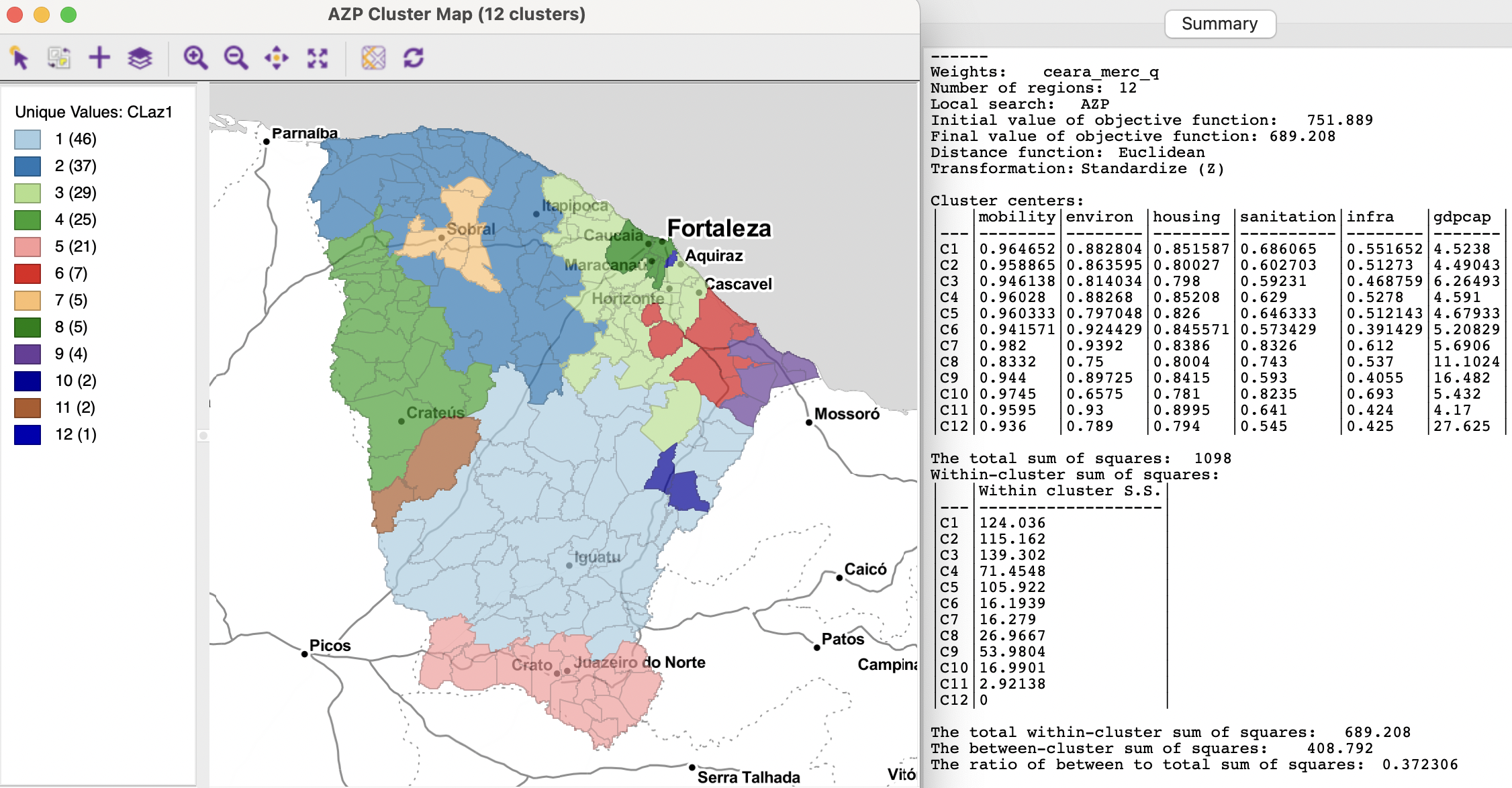 Ceará AZP clusters for p=12, local search