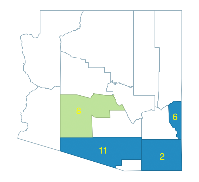 Arizona max-p growth phase - regions 1 and 2