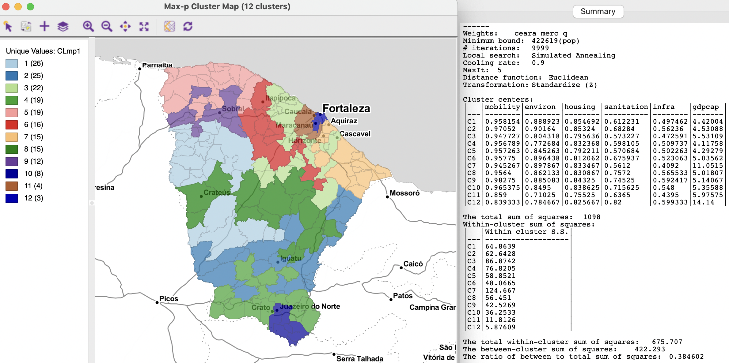 Ceará max-p regions with population bound 422,619